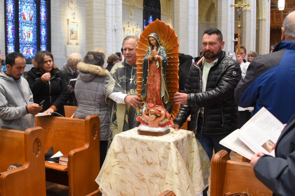 Procession with a statue of Our Lady of Guadalupe