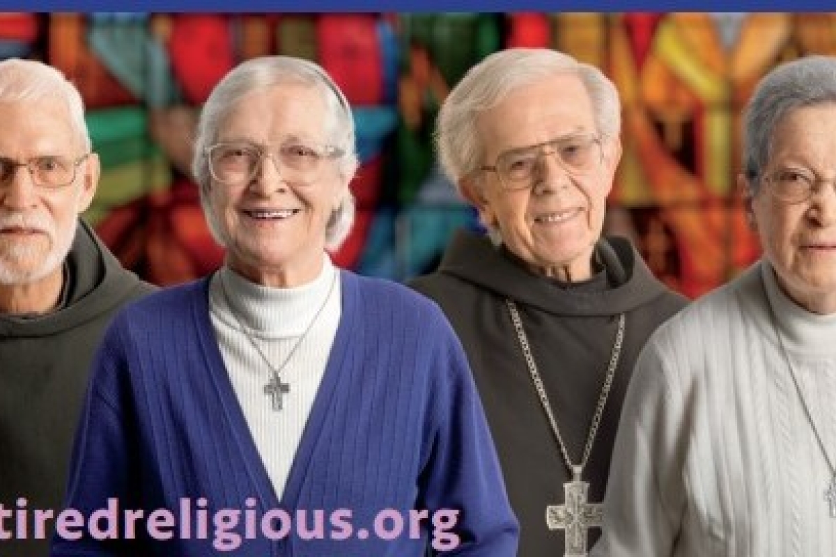 Elderly religious sisters and an elderly priest