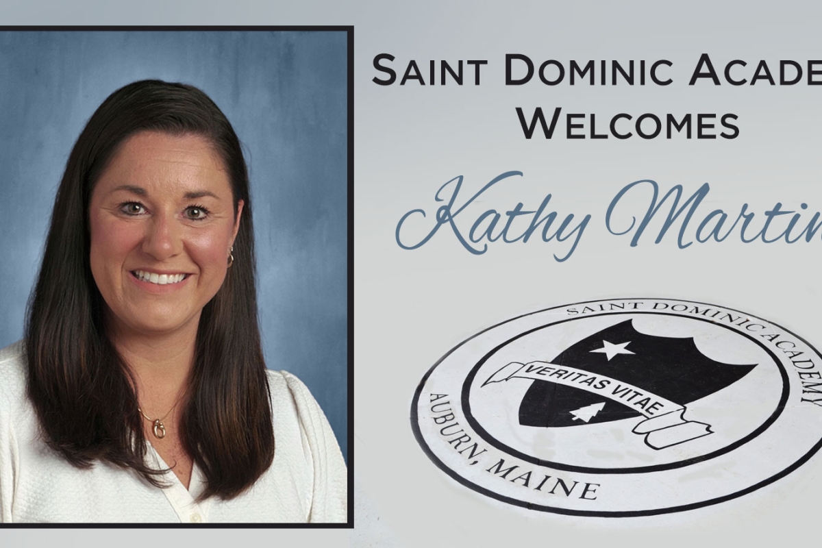 picture of woman with words St. Dominic Academy welcomes Kathy Martin