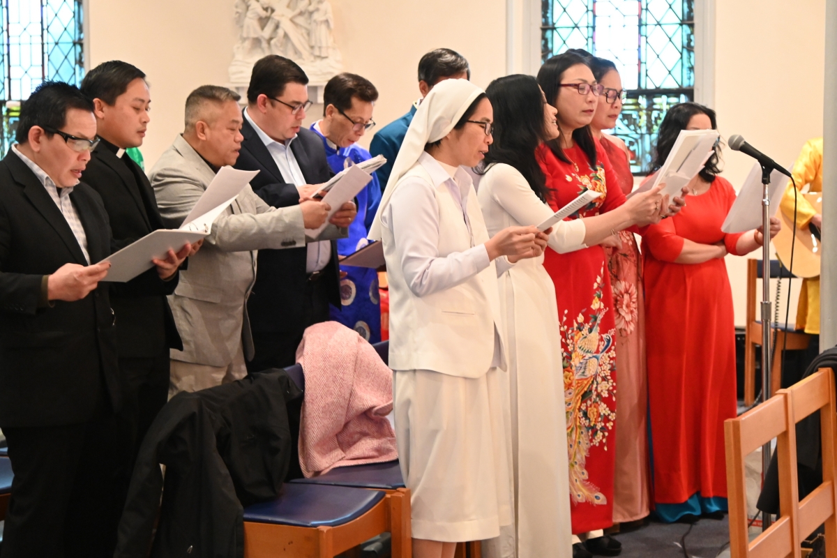 Choir members singing