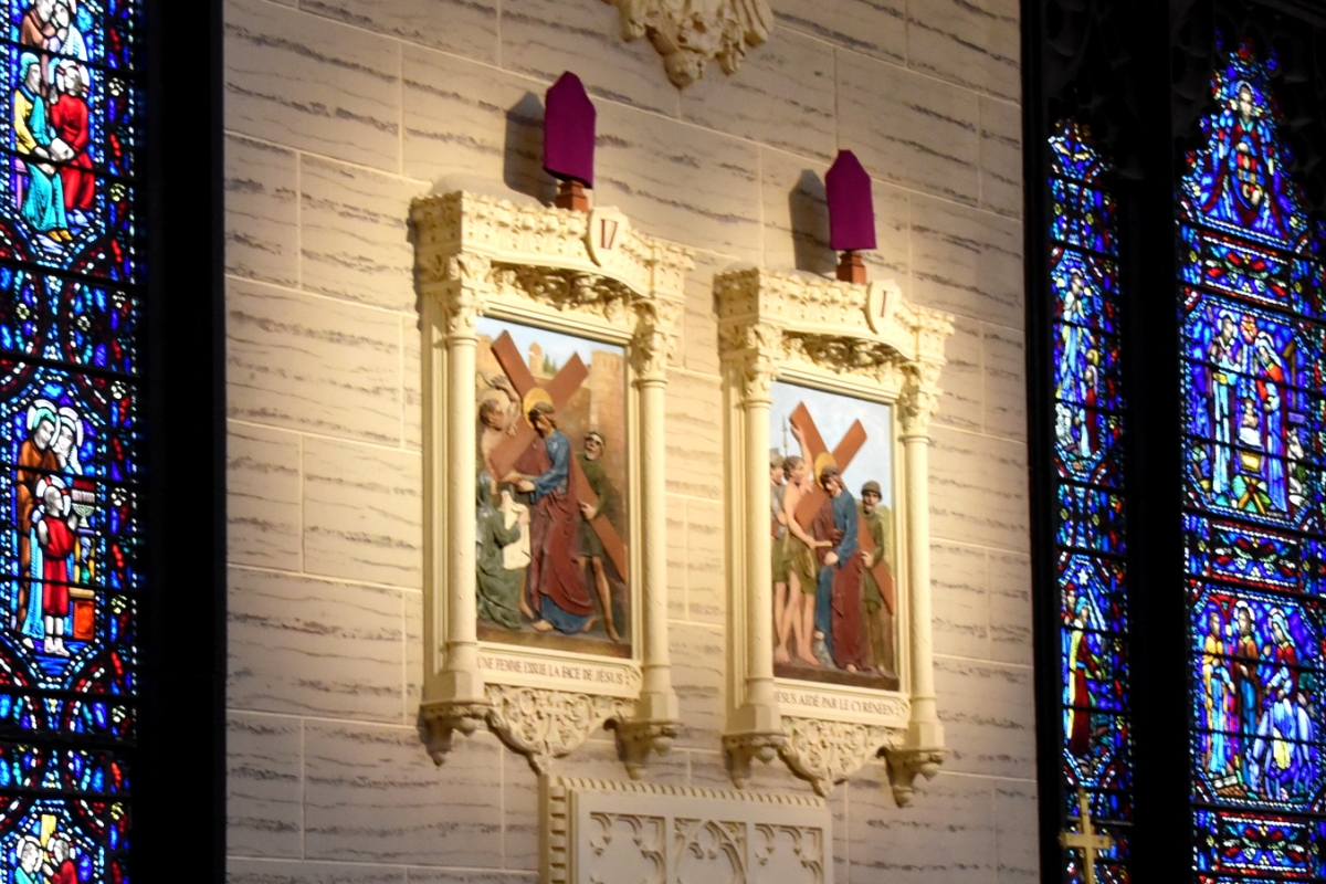 Two Stations of the Cross at the Basilica of Ss. Peter & Paul in Lewiston.